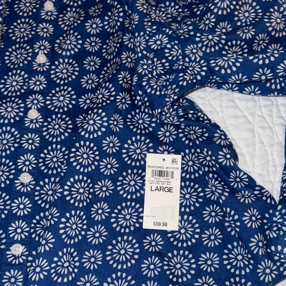Style & Co. Navy and White Daisy Print Blouse - Picture 5 of 8